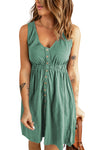 Green Buttons Sleeveless High Waist Mini Dress-Dresses-MomFashion