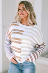 Stripe Blocked Drop Shoulder Slouchy Sweater-Tops-MomFashion