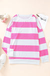 Pink Striped Side Slit Plus Size Sweatshirt-Plus Size-MomFashion