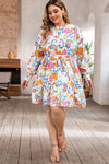 Orange Paisley Floral Print Belted Plus Size Dress-Plus Size-MomFashion