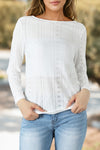 White Floral Lace Splicing Eyelet Long Sleeve Top-Tops-MomFashion