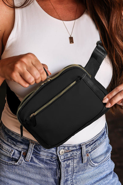 Black Minimalist Multi-zipped Crossbody Bag-Shoes & Bags-MomFashion