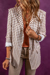 Chestnut Check Print Single Button Lapel Collar Blazer-Outerwear-MomFashion