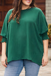 Green Smocked Wrist Shift Top-Tops-MomFashion