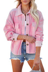 Pink Turn-Down Collar Pockets Shirt Jacket-Outerwear-MomFashion