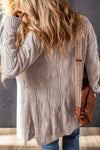 Apricot Ribbed Trim Eyelet Cable Knit Cardigan-Tops-MomFashion