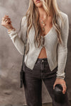 Parchment Slim Fit Buttoned V Neck Knit Cardigan-Tops-MomFashion