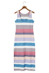 Multicolor Stripe Print Slit Maxi Tank Top Dress-Dresses-MomFashion