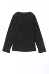 Black Ribbed Round Neck Knit Long Sleeve Top-Tops-MomFashion