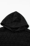 Black Solid Color Quilted Kangaroo Pocket Hoodie-Tops-MomFashion