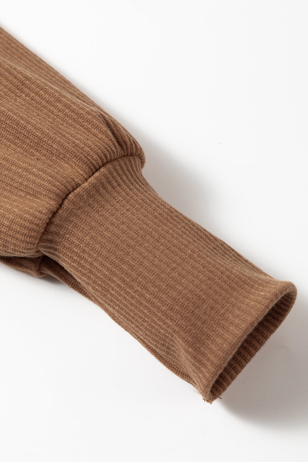 Brown Ribbed Balloon Sleeve Bodysuit-Tops-MomFashion
