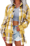 Yellow Plaid Button Up Patch Pocket Shirt-Tops-MomFashion