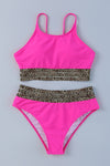 Rose Leopard Mesh Trim 2pcs Bikini Swimsuit-Swimwear-MomFashion