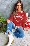 Racing Red Heart XOXO Chenille Embroidered Textured Sweatshirt-Tops-MomFashion