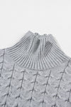 Medium Grey Cable Knit Turtleneck Batwing Sleeve Sweater-Tops-MomFashion