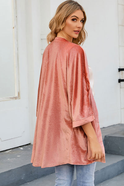 Pink Retro Velvet Wide Sleeves Cardigan-Outerwear-MomFashion