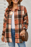 Orange Plaid Print Buttoned Shirt Jacket-Outerwear-MomFashion