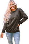 Gray Acid Wash Drop Shoulder Long Sleeve Sweatshirt with Pockets-Tops-MomFashion