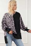 Black Leopard Patchwork Bishop Sleeve Slit Sweatshirt-Tops-MomFashion