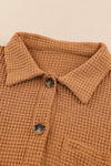 Brown Waffle Knit Button Up Casual Shirt-Tops-MomFashion