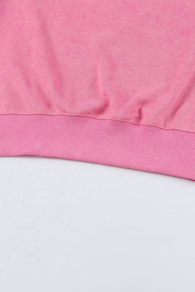 Pink Drop Shoulder Ribbed Trim Oversized Sweatshirt-Tops-MomFashion