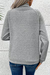 Gray Asymmetric Buttons Detail High Neck Textured Sweatshirt-Tops-MomFashion