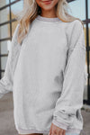 Light Grey Ribbed Corded Oversized Sweatshirt-Tops-MomFashion