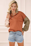 Khaki Exposed Seam Color Block Zipped Sweatshirt-Tops-MomFashion