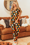 Orange Halloween Pattern Short Sleeve Shirt Pajama Set-Loungewear & Sleepwear/Sleepwear-MomFashion