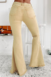 Khaki Raw Edge Mid Waist Flared Jeans-Bottoms-MomFashion