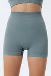 Sky Blue Textured Butt Lifting High Waist Yoga Shorts-Activewear-MomFashion