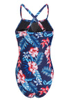 Black Floral Print Mesh Patchwork Criss Cross One-piece Swimsuit-Swimwear-MomFashion