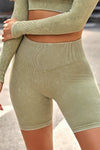 Green Solid Color High Waist Sports Yoga Shorts-Activewear-MomFashion
