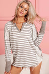 White Leopard Striped Patch Thumbhole Sleeve Top-Tops-MomFashion