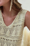 Apricot V Neck Textured Hollow-out Sweater Vest-Tops-MomFashion