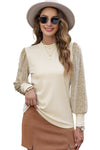 Apricot Leopard Print Long Sleeve Ribbed Knit Blouse-Tops-MomFashion