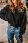 Black Acid Wash V-shape Open Back Sweatshirt-Tops-MomFashion