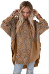 Brown Printed Raw Edge Leopard Patchwork Oversized Blouse-Tops-MomFashion