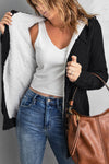 Black Buttoned Hooded Open Front Knitted Sweater-Tops-MomFashion