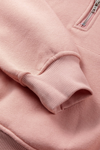 Pink Quarter Zip Kangaroo Pocket Hoodie-Tops-MomFashion