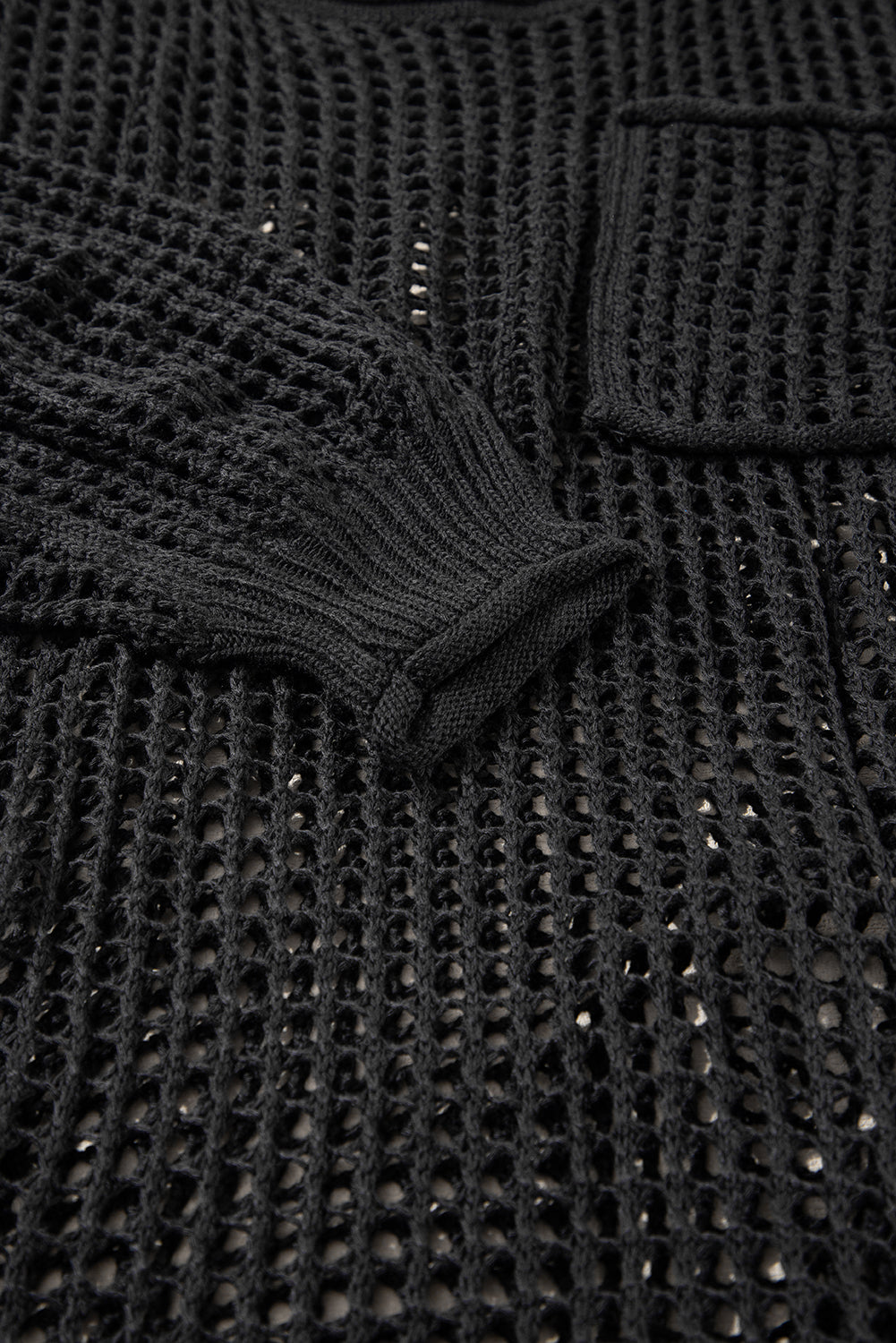 Black Fishnet Hollow-out Long Sleeve Beach Cover up-Swimwear-MomFashion