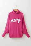 Rose Merry Letter Embroidered High Neck Sweater-Tops-MomFashion