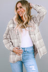 Khaki Plaid Removable Hood Buttoned Shacket-Outerwear-MomFashion