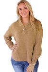 Brown Crinkle Textured Loose Henley Top-Tops-MomFashion