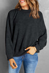 Black Drop Shoulder Crew Neck Pullover Sweatshirt-Tops-MomFashion