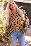 Leopard V Neck Ruffled Cuffs Loose Blouse-Tops-MomFashion