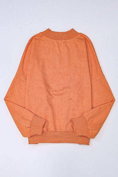 Orange Drop Shoulder Crew Neck Pullover Sweatshirt-Tops-MomFashion