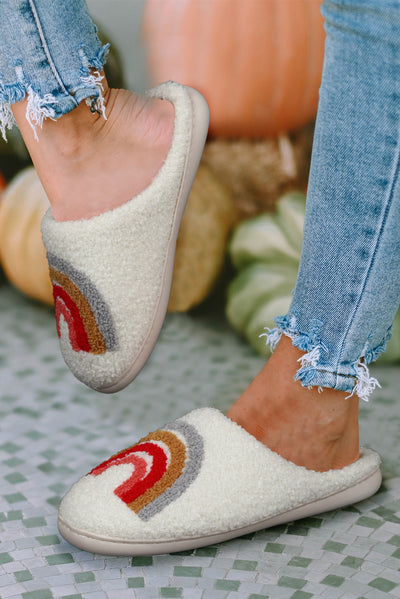 White Rainbow Plush Winter Home Slippers-Shoes & Bags-MomFashion