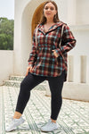 Red Plus Size Plaid Kangaroo Pocket Drawstring Hoodie-Plus Size-MomFashion