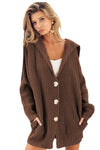 Brown Chunky Knit Lapel Collar Button up Cardigan-Tops-MomFashion